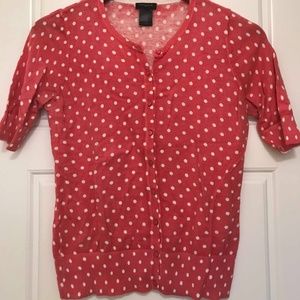 Ann Taylor- short sleeve cardigan with polka dots